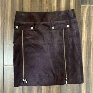 Chocolate Brown Velour Corduroy Mini Skirt, Gold Hardware Zippers, High Rise